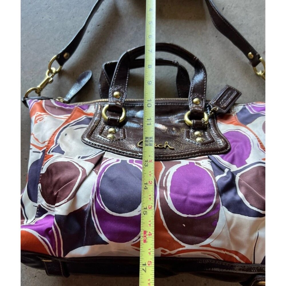 Vintage COACH Ashley Scarf C's Print LARGE Satchel Purse Bag Orange Purple - Picture 6 of 14